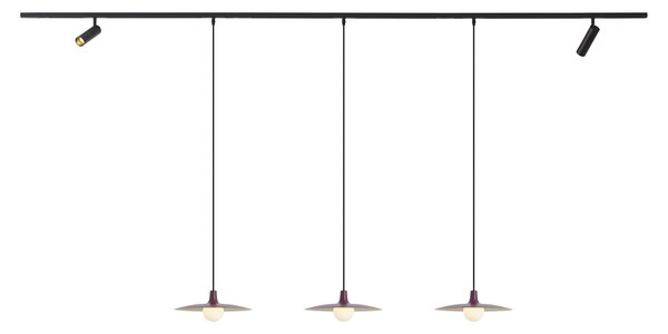 Nowoczesny system szynowy czarny z 2 reflektorami i 3 lampami wiszącymi fioletowymi 1-fazowy - Slimline Uzzy Panzi
