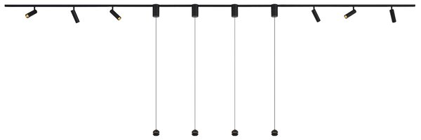 Nowoczesny system szynowy czarny z 6 reflektorami i 4 lampami wiszącymi Easylift 1-fazowy - Slimline Uzzy Tira