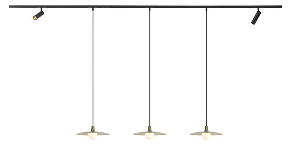 Nowoczesny system szynowy czarny z 2 reflektorami i 3 lampami wiszącymi zielonymi 1-fazowy - Slimline Uzzy Panzi
