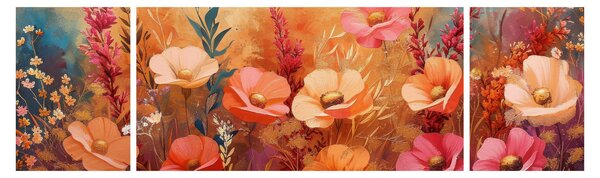 Obraz - Kwiaty łąkowe, malarstwo (170x50 cm)