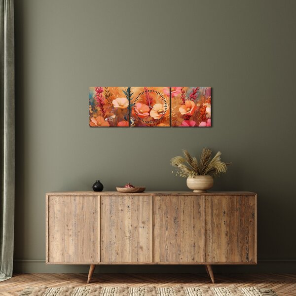 Obraz - Kwiaty łąkowe, malarstwo (z zegarem) (90x30 cm)