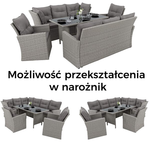 MebleMWM Zestaw mebli ogrodowych MALAGA | Technorattan | Mould | Poduszki Szare 01