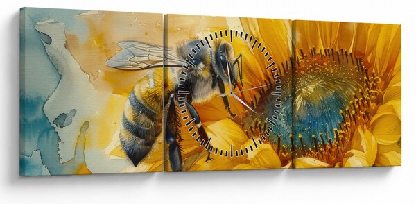 Obraz - Pszczoła, akwarela (z zegarem) (90x30 cm)