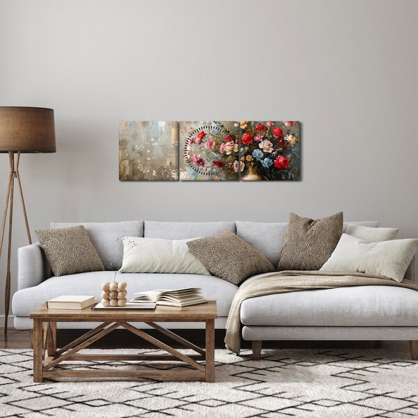 Obraz - Wazon z kwiatami (z zegarem) (90x30 cm)