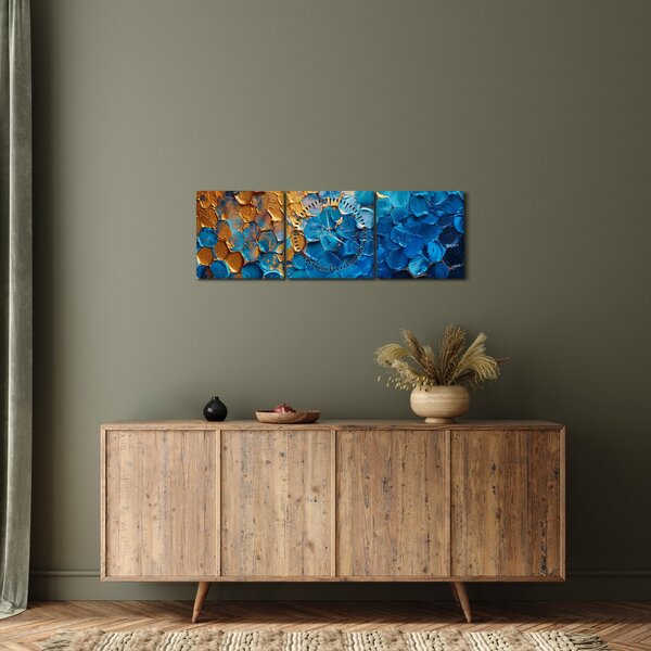 Obraz - Niebiesko-złoty obraz (z zegarem) (90x30 cm)