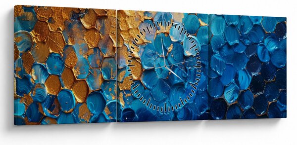 Obraz - Niebiesko-złoty obraz (z zegarem) (90x30 cm)