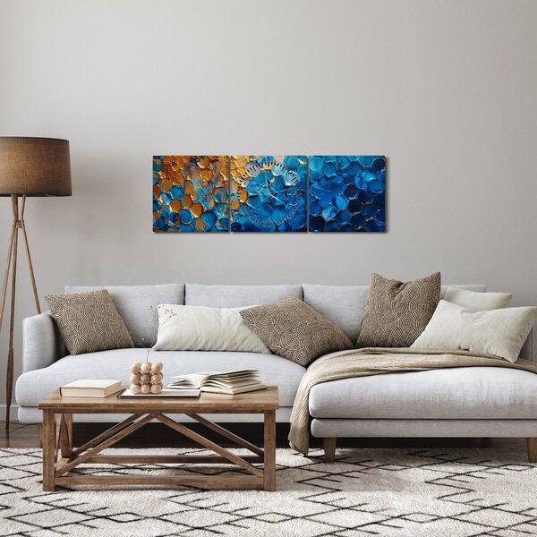 Obraz - Niebiesko-złoty obraz (z zegarem) (90x30 cm)