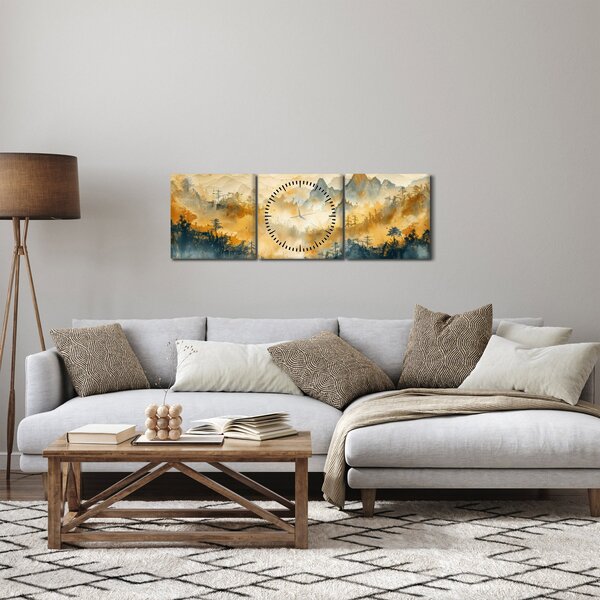 Obraz - Góry, akwarela (z zegarem) (90x30 cm)