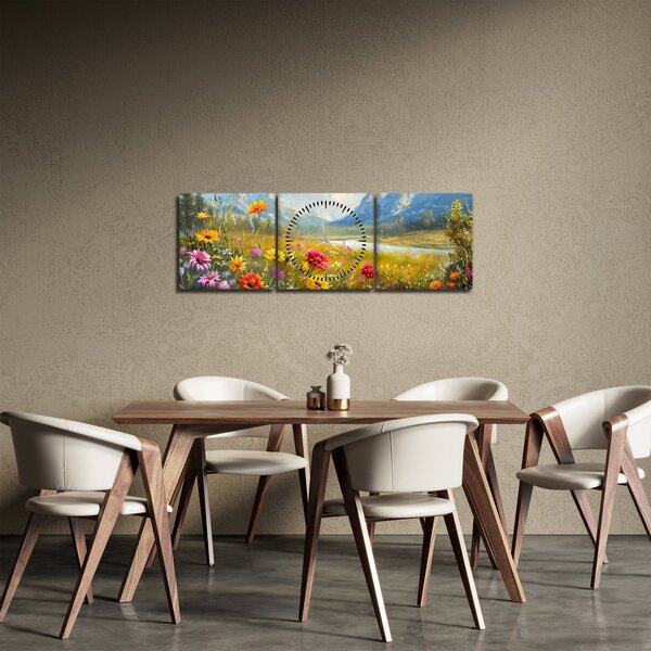 Obraz - Malowany krajobraz (z zegarem) (90x30 cm)