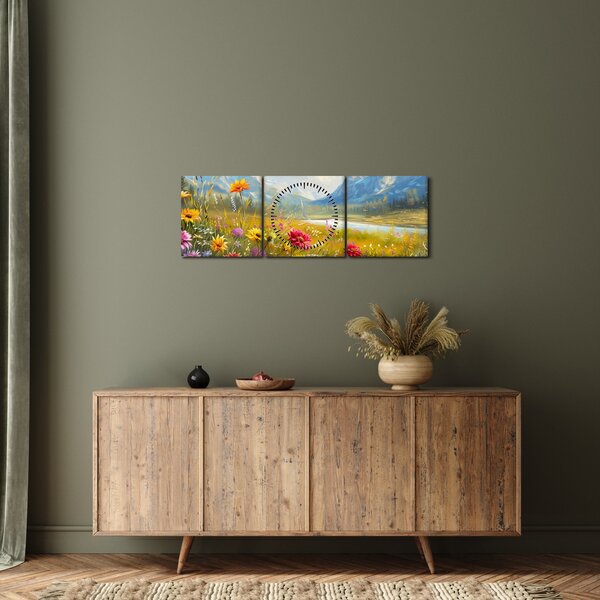 Obraz - Malowany krajobraz (z zegarem) (90x30 cm)