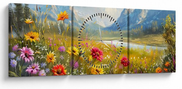 Obraz - Malowany krajobraz (z zegarem) (90x30 cm)