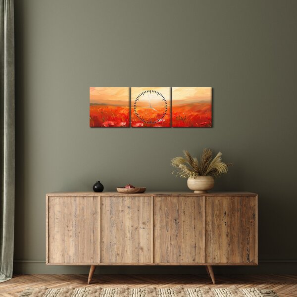 Obraz - Pole maków (z zegarem) (90x30 cm)