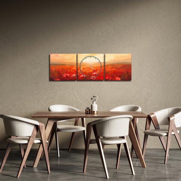 Obraz - Pole maków (z zegarem) (90x30 cm)