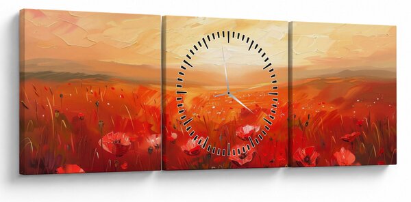 Obraz - Pole maków (z zegarem) (90x30 cm)