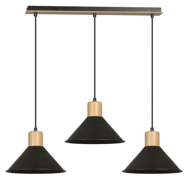 ROWEN 3 BLACK 1044/3 nowoczesna lampa sufitowa czarna drewniane elementy