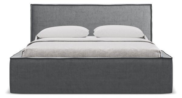 Ciemnoszare tapicerowane łóżko dwuosobowe ze schowkiem i stelażem 140x200 cm Anani – Makamii