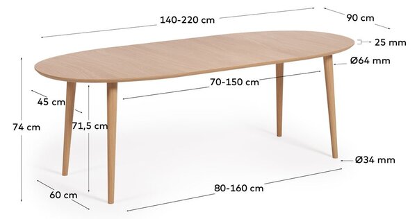 Rozkładany stół w dekorze dębu 90x140 cm Oqui – Kave Home