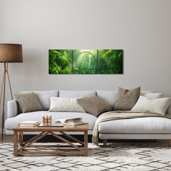 Obraz - Las deszczowy (z zegarem) (90x30 cm)