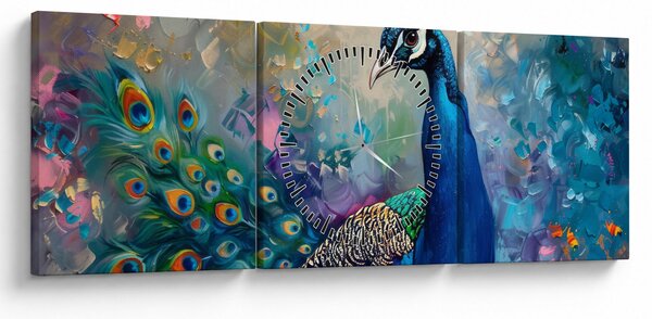 Obraz - Malowanie pawia (z zegarem) (90x30 cm)