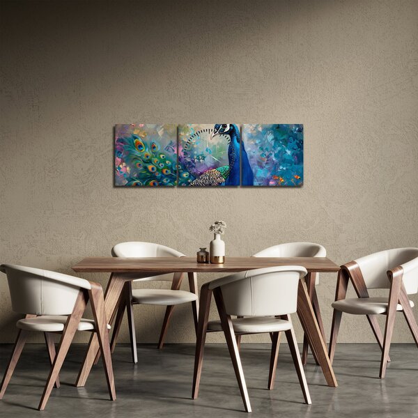 Obraz - Malowanie pawia (z zegarem) (90x30 cm)