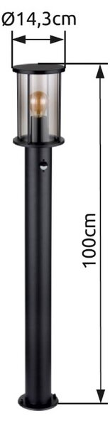 Globo Słupek oświetleniowy Gracey, czarna, z czujnikiem, 100 cm, IP54, E27 możliwość ściemniania, czarny, metal