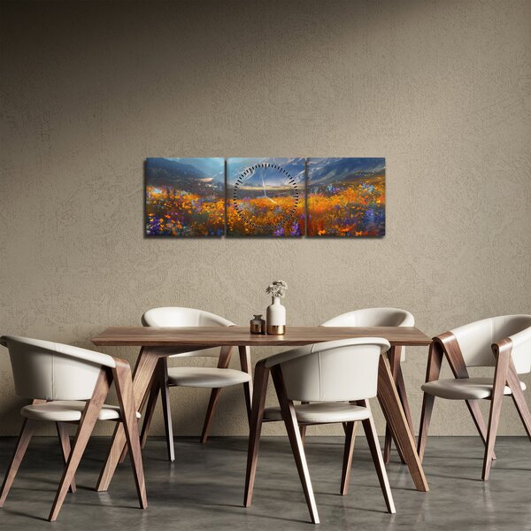 Obraz - Malowany górski krajobraz II. (z zegarem) (90x30 cm)