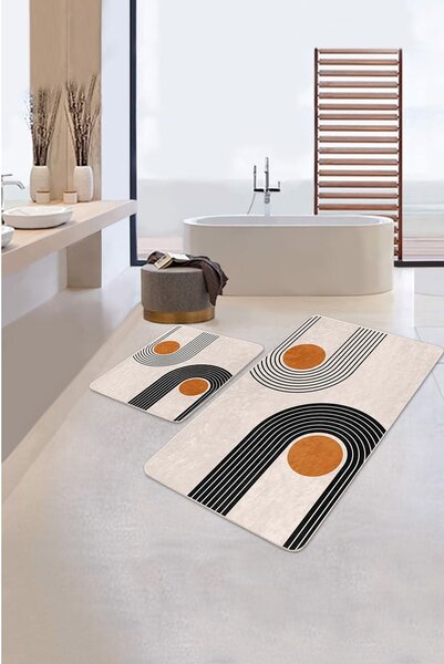 Beżowe aksamitne dywaniki łazienkowe zestaw 2 szt. 60x100 cm Dot Arch – Mila Home