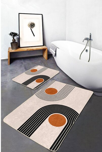 Beżowe aksamitne dywaniki łazienkowe zestaw 2 szt. 60x100 cm Dot Arch – Mila Home