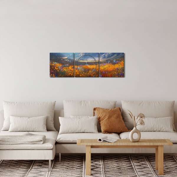 Obraz - Malowany górski krajobraz II. (z zegarem) (90x30 cm)