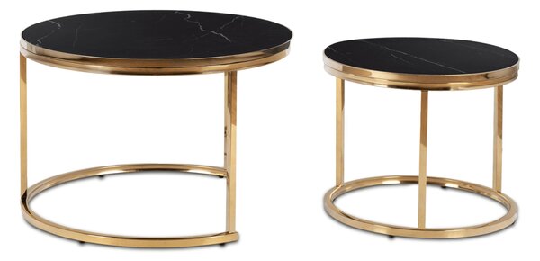 Zestaw Stolików Kawowych ARON 70 cm/50 cm Czarny Marmur/Złoty Glamour