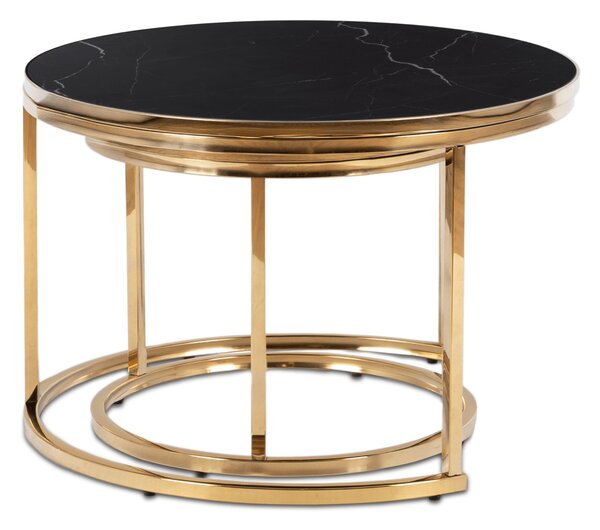 Zestaw Stolików Kawowych ARON 70 cm/50 cm Czarny Marmur/Złoty Glamour