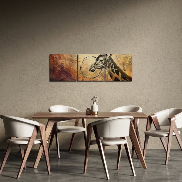 Obraz - Żyrafa, malarstwo (z zegarem) (90x30 cm)