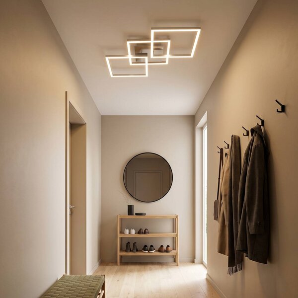 Briloner Lampa sufitowa LED Frame, możliwość ściemniania, aluminiowy / szary / cynkowy, salon / jadalnia, metal, nowoczesny