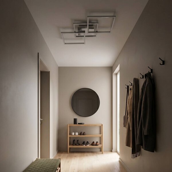 Briloner Lampa sufitowa LED Frame, możliwość ściemniania, aluminiowy / szary / cynkowy, salon / jadalnia, metal, nowoczesny
