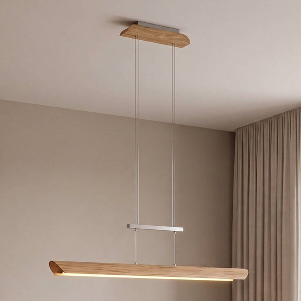 Elobra Lampa wisząca Colombia, możliwość ściemniania, jasne drewno, salon / jadalnia, drewno, nowoczesny
