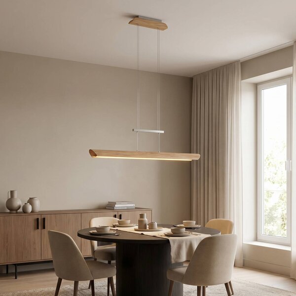 Elobra Lampa wisząca Colombia, możliwość ściemniania, jasne drewno, salon / jadalnia, drewno, nowoczesny