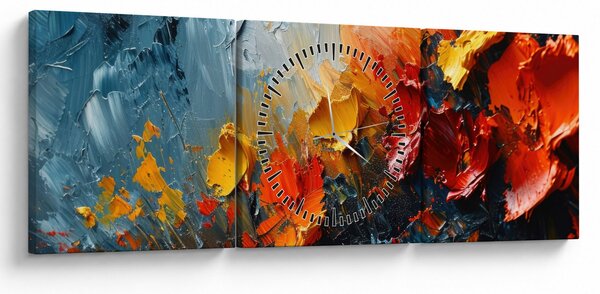 Obraz - Abstrakcyjny obraz kwiatów III. (z zegarem) (90x30 cm)