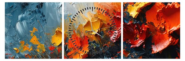 Obraz - Abstrakcyjny obraz kwiatów III. (z zegarem) (90x30 cm)