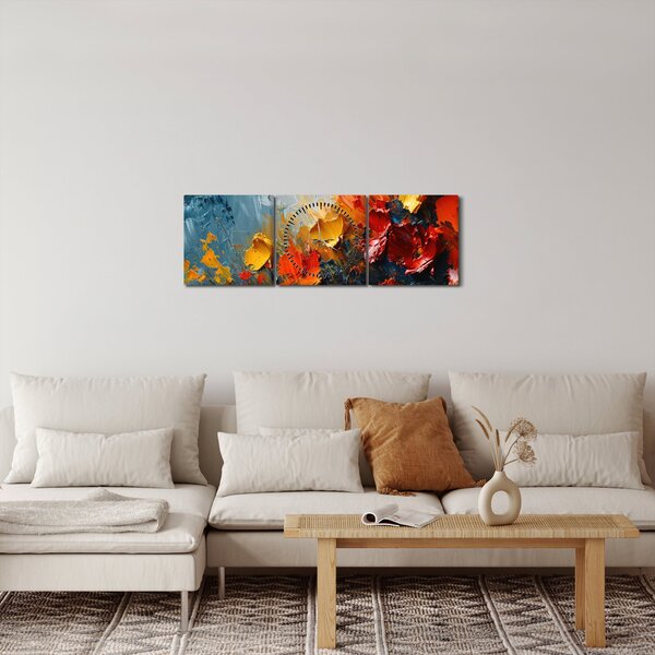 Obraz - Abstrakcyjny obraz kwiatów III. (z zegarem) (90x30 cm)
