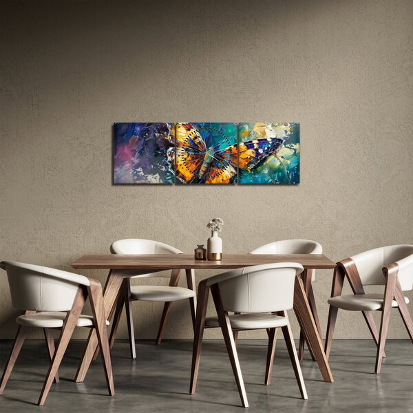 Obraz - Motyl, obraz olejny (z zegarem) (90x30 cm)