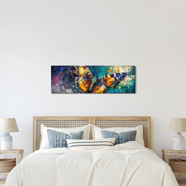 Obraz - Motyl, obraz olejny (z zegarem) (90x30 cm)