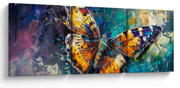 Obraz - Motyl, obraz olejny (z zegarem) (90x30 cm)