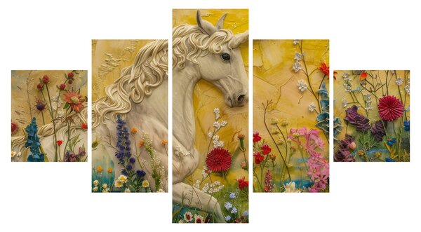 Obraz - Jednorożec z kwiatami (125x70 cm)