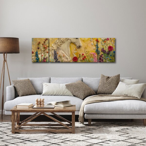 Obraz - Jednorożec z kwiatami (170x50 cm)