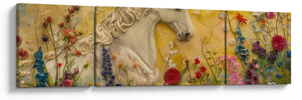 Obraz - Jednorożec z kwiatami (170x50 cm)
