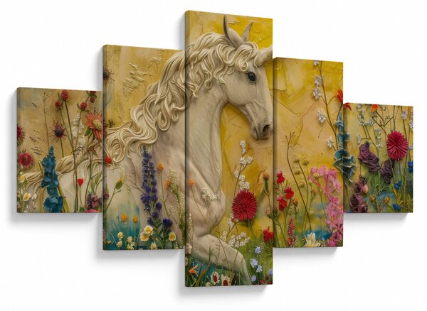 Obraz - Jednorożec z kwiatami (125x70 cm)