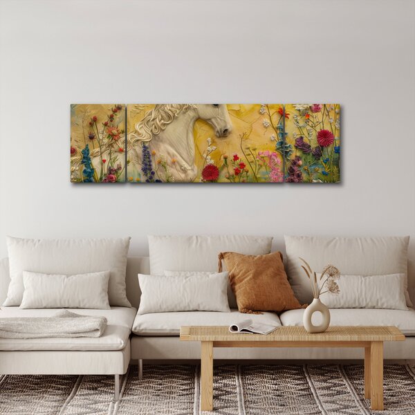 Obraz - Jednorożec z kwiatami (170x50 cm)