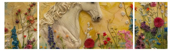 Obraz - Jednorożec z kwiatami (170x50 cm)
