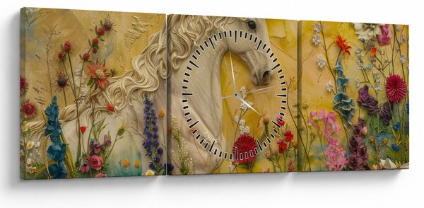 Obraz - Jednorożec z kwiatami (z zegarem) (90x30 cm)
