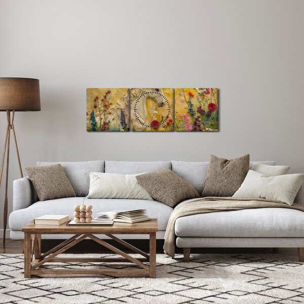 Obraz - Jednorożec z kwiatami (z zegarem) (90x30 cm)